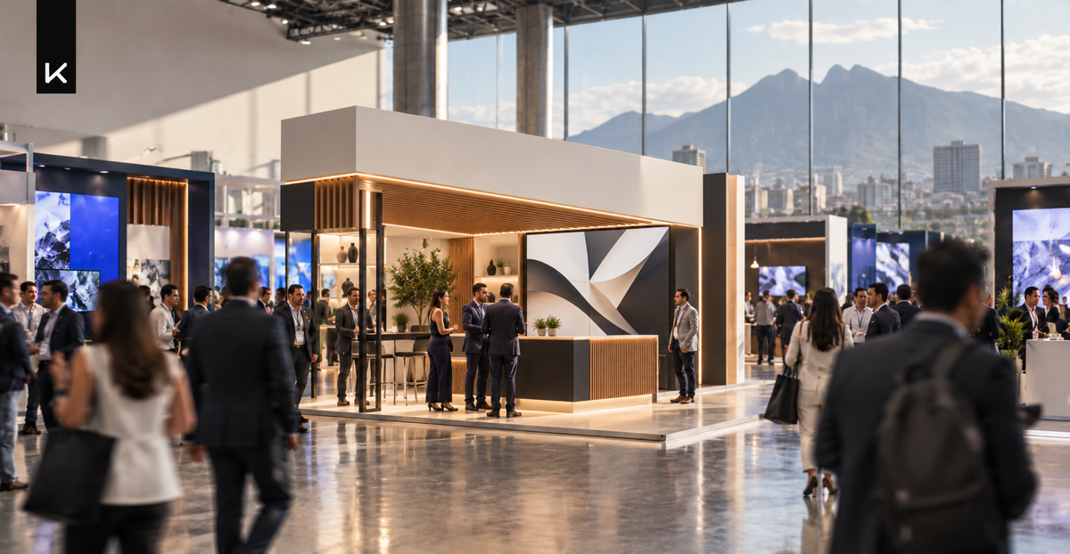 Booth de marca contemporáneo en una exposición empresarial de Monterrey